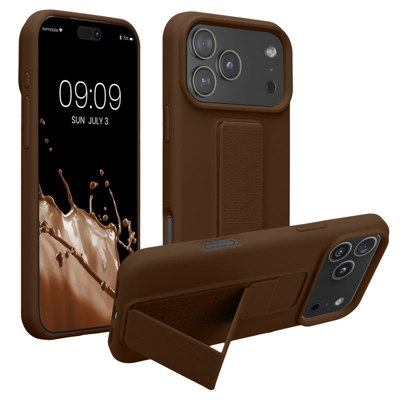 kwmobile Handyhülle kompatibel mit Apple iPhone 17 Pro Max - Hülle mit Fingerhalter und Standfunktion - Silikon Case Handy Cover in Chocolate Chocolate  