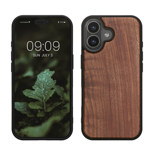 kwmobile Hülle kompatibel mit Apple iPhone 17 Hülle - Holz Case - stoßfestes Handy Cover - TPU Handyhülle in Dunkelbraun Dunkelbraun  