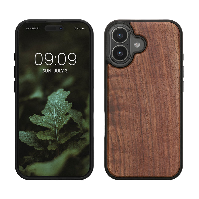 kwmobile Hülle kompatibel mit Apple iPhone 17 Hülle - Holz Case - stoßfestes Handy Cover - TPU Handyhülle in Dunkelbraun Dunkelbraun  