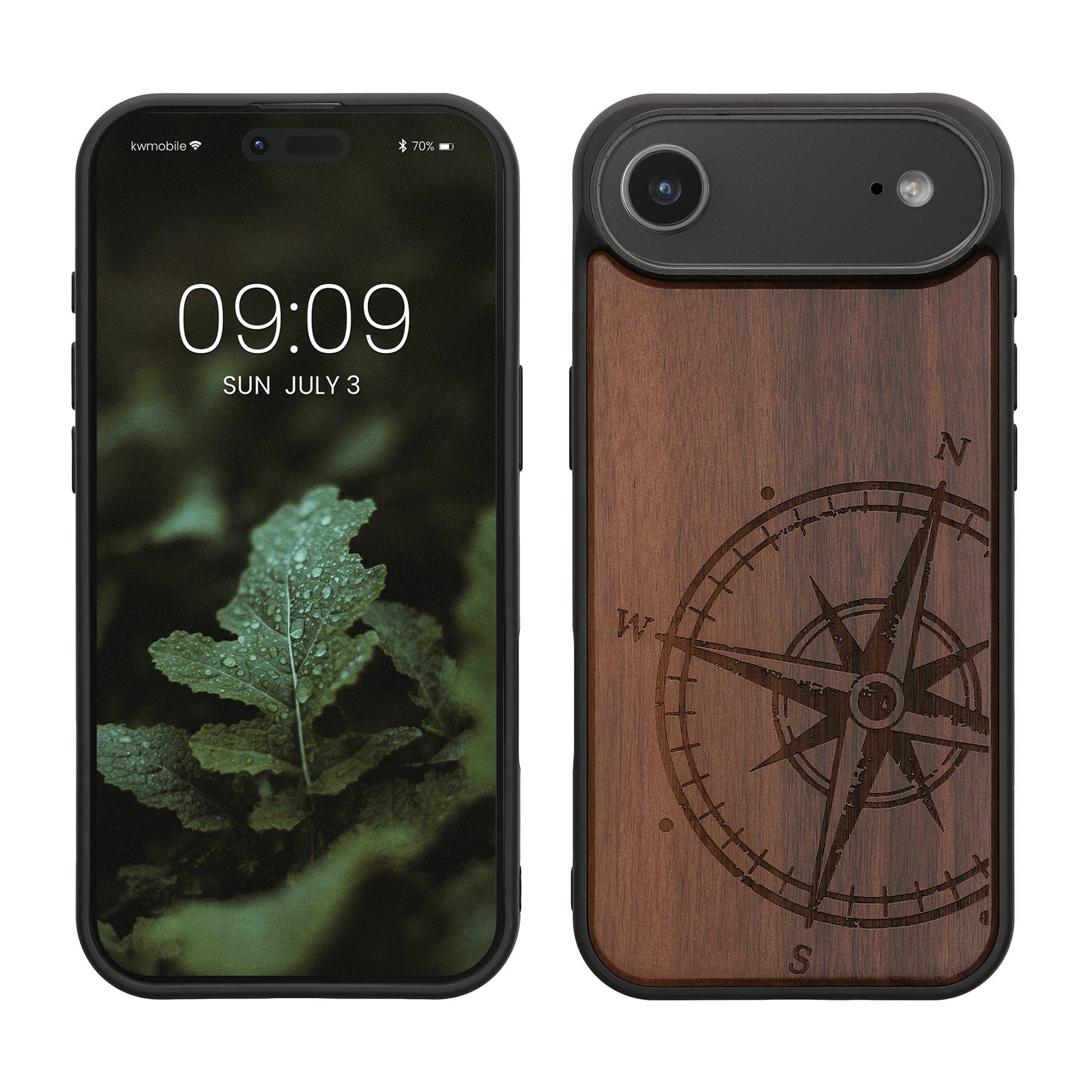 kwmobile Hülle kompatibel mit Apple iPhone Air Hülle - Holz Case - Handy Cover - TPU Handyhülle in Dunkelbraun Kompass Vintage Dunkelbraun  [dsg01]