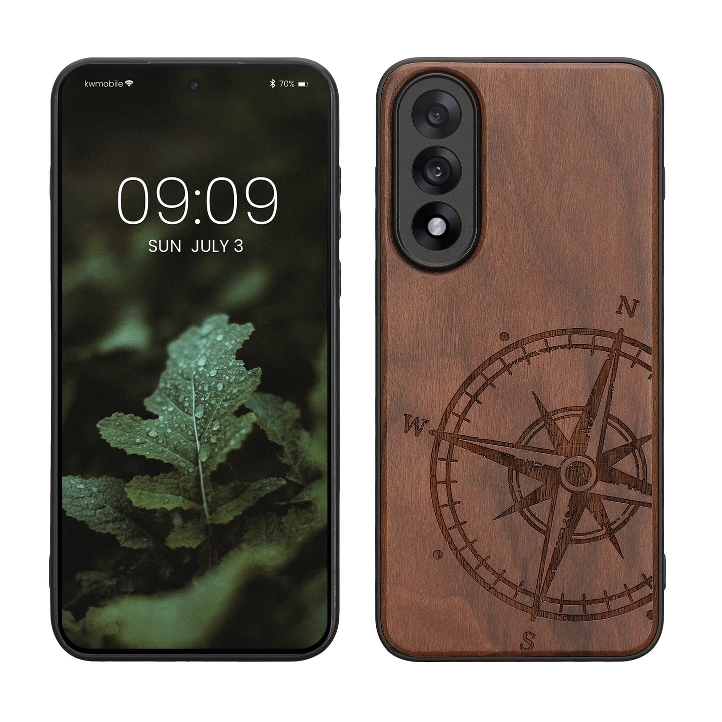 kwmobile Hülle kompatibel mit OnePlus Nord 5 Hülle - Holz Case - Handy Cover - TPU Handyhülle in Dunkelbraun Kompass Vintage Dunkelbraun  [dsg01]
