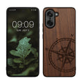 kwmobile Hülle kompatibel mit OnePlus Nord CE5 Hülle - Holz Case - Handy Cover - TPU Handyhülle in Dunkelbraun Kompass Vintage Dunkelbraun  [dsg01]