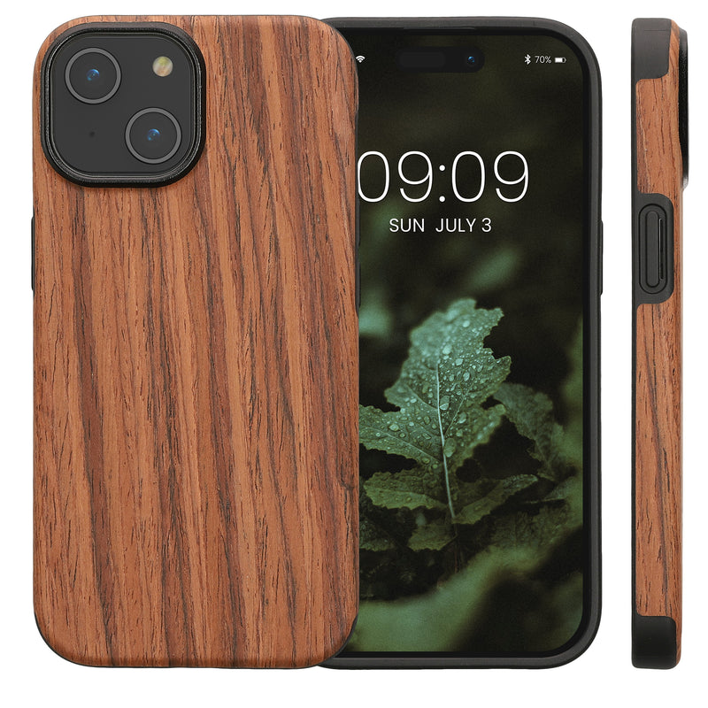 kwmobile Case Compatible with Apple iPhone 15 Back Cover Wood Grain