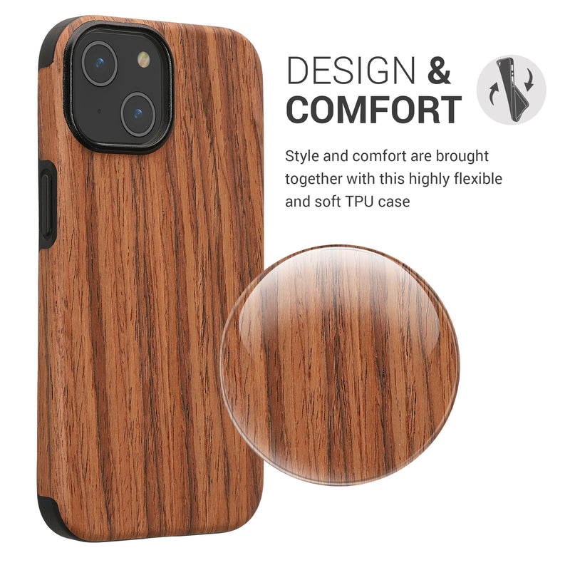 kwmobile Case Compatible with Apple iPhone 15 Back Cover Wood Grain