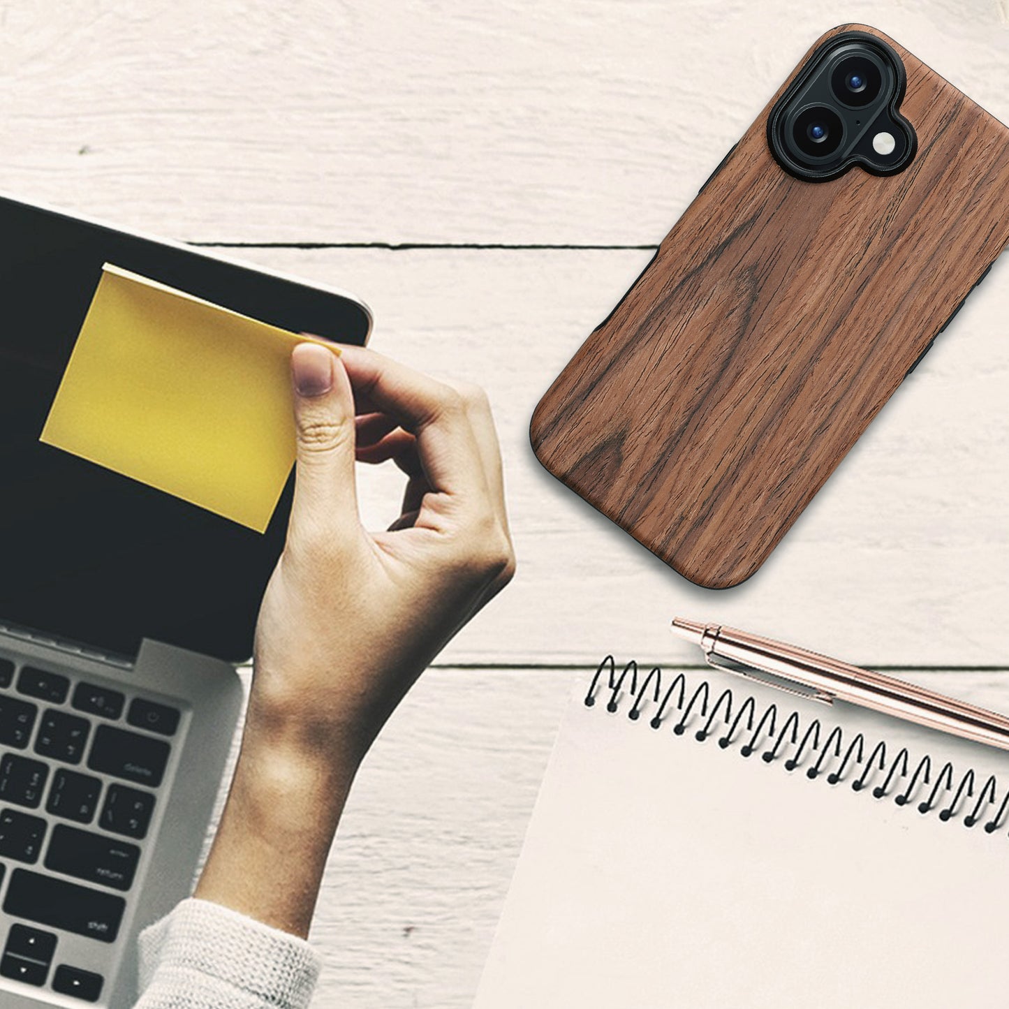 kwmobile Case Compatible with Apple iPhone 16 Back Cover Wood Grain