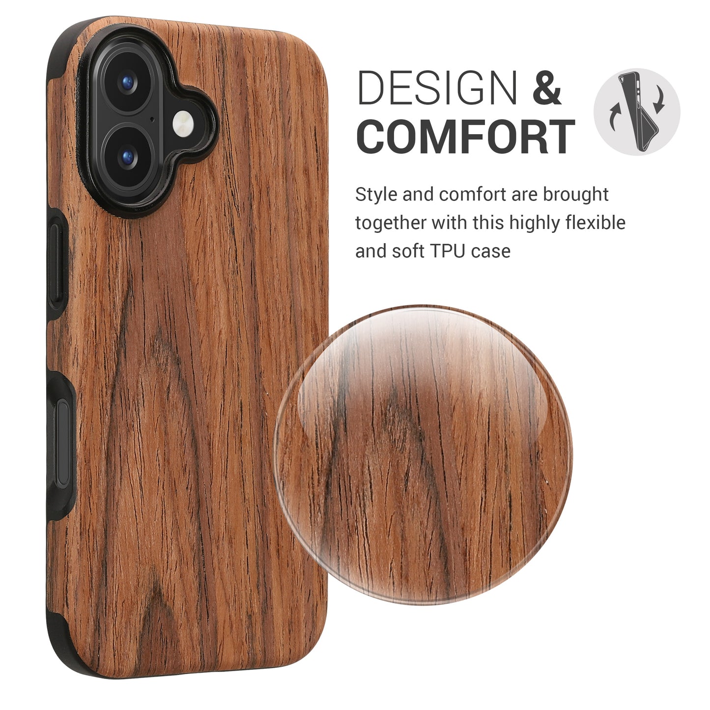 kwmobile Case Compatible with Apple iPhone 16 Back Cover Wood Grain