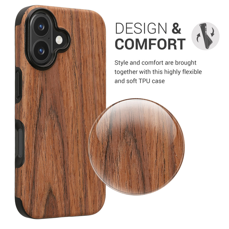 kwmobile Case Compatible with Apple iPhone 16 Back Cover Wood Grain
