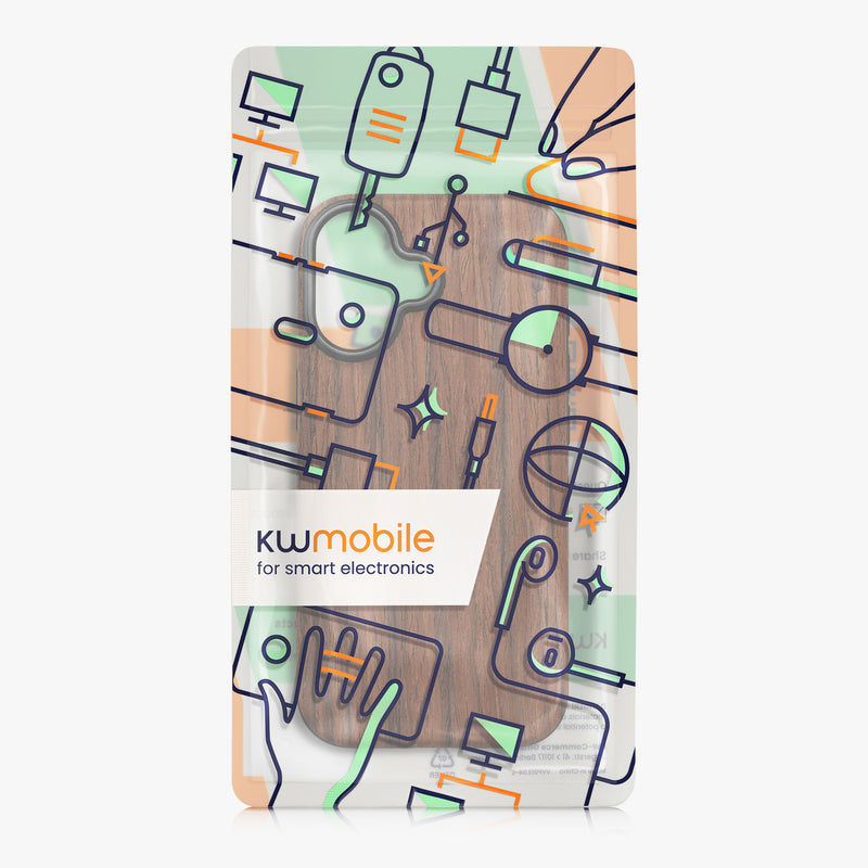 kwmobile Case compatible with Apple iPhone 17 Back Cover Wood Grain