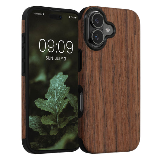 kwmobile Hülle kompatibel mit Apple iPhone 17 - Holz TPU Case Handy Schutzhülle - Backcover Cover Holz Maserung Braun Braun  [dsg01]