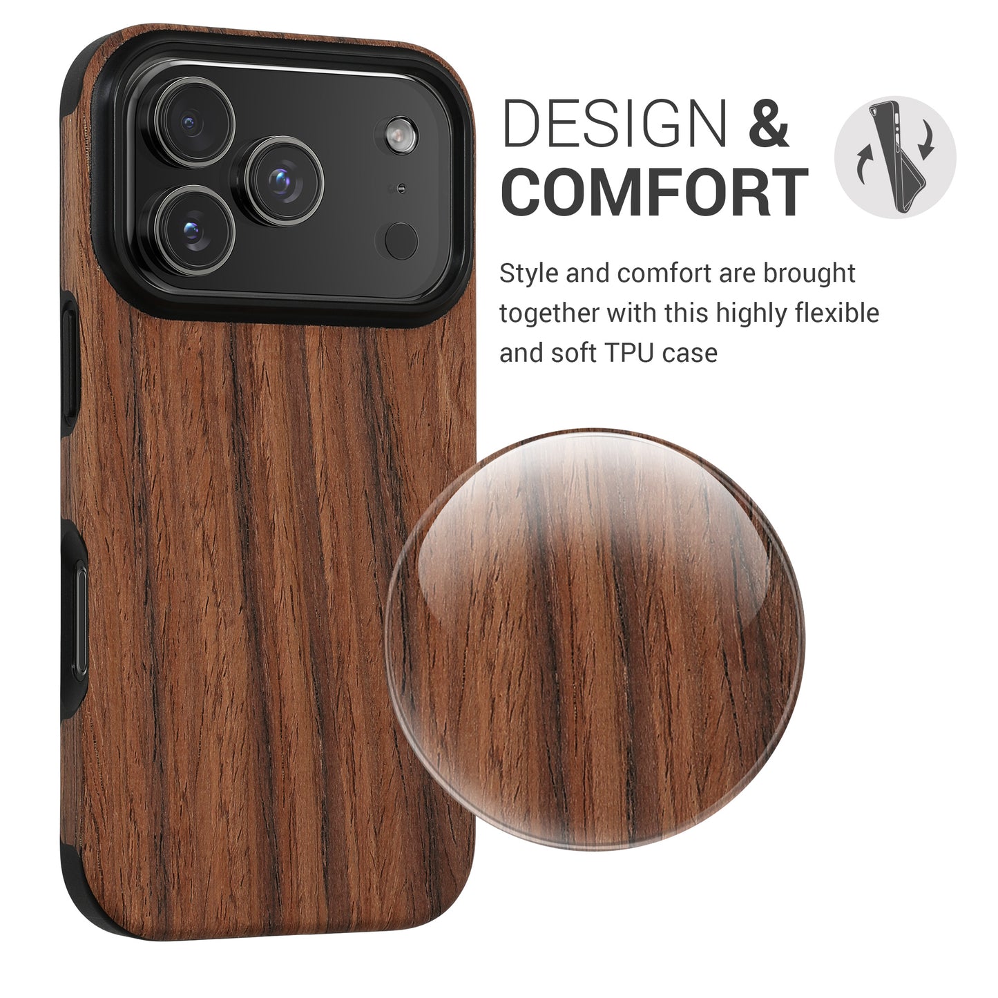 kwmobile Case Compatible with Apple iPhone 17 Pro Back Cover Wood Grain