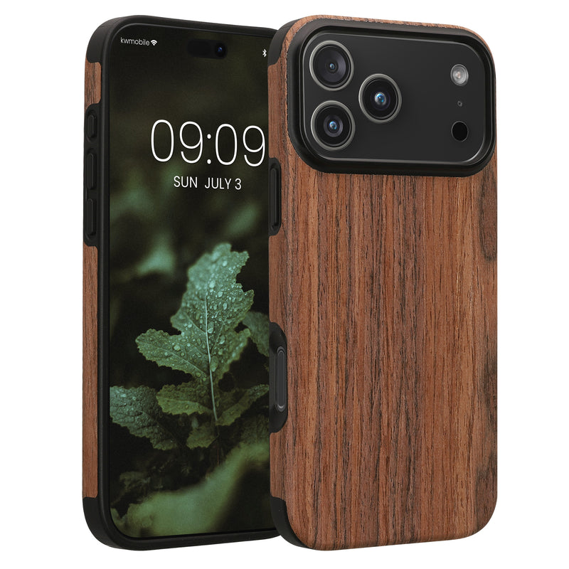 kwmobile Hülle kompatibel mit Apple iPhone 17 Pro Max - Holz TPU Case Handy Schutzhülle - Backcover Cover Holz Maserung Braun Braun  [dsg01]