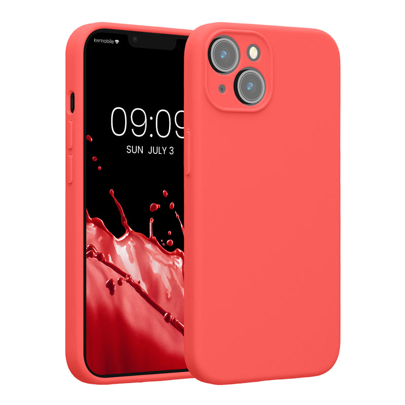 kwmobile Handyhülle kompatibel mit Apple iPhone 14 Hülle - gummierte Handy Case aus Silikon in Neon Koralle Neon Koralle  