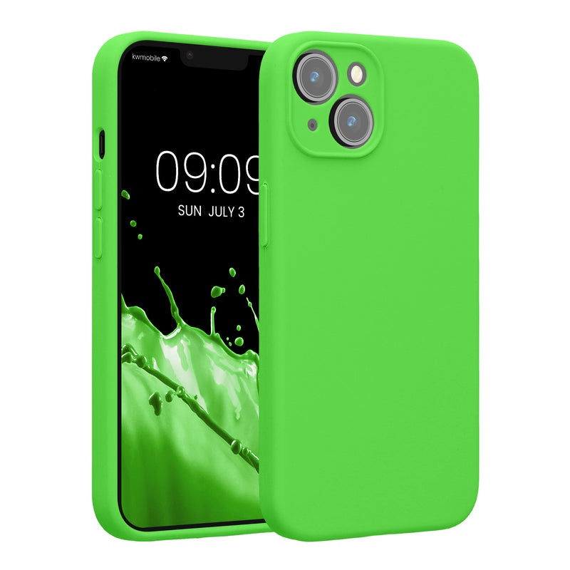 kwmobile Handyhülle kompatibel mit Apple iPhone 14 Hülle - gummierte Handy Case aus Silikon in Limettengrün Limettengrün  
