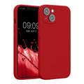 kwmobile Handyhülle kompatibel mit Apple iPhone 14 Hülle - gummierte Handy Case aus Silikon in Rhabarber Rot Rhabarber Rot  