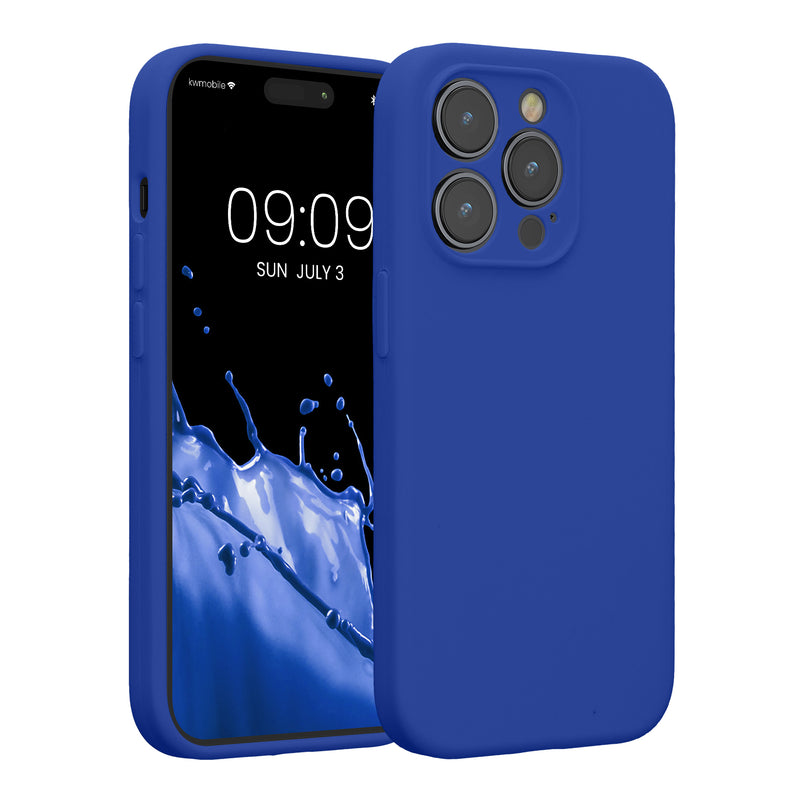 kwmobile Handyhülle kompatibel mit Apple iPhone 14 Pro Hülle - gummierte Handy Case aus Silikon in Baltik Blau Baltik Blau  