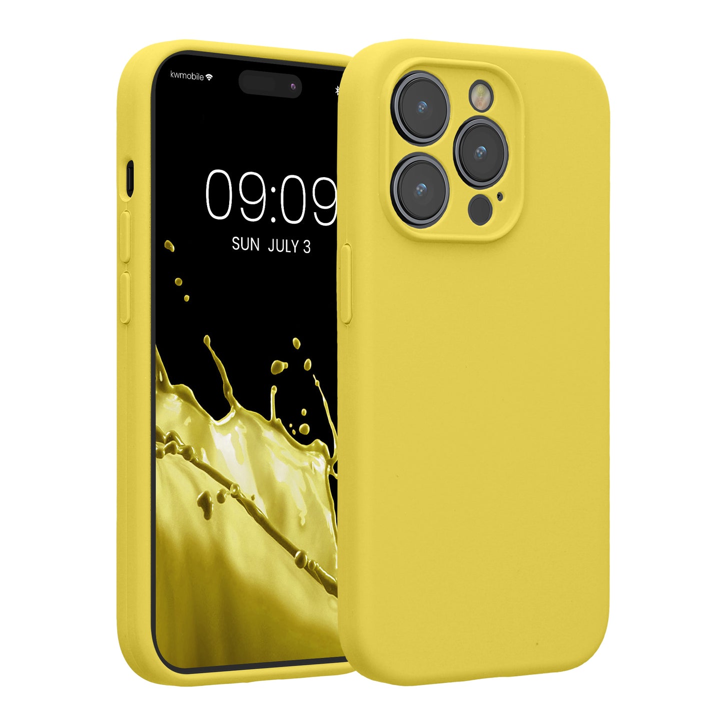 kwmobile Handyhülle kompatibel mit Apple iPhone 14 Pro Hülle - gummierte Handy Case aus Silikon in Zitronengelb Zitronengelb  