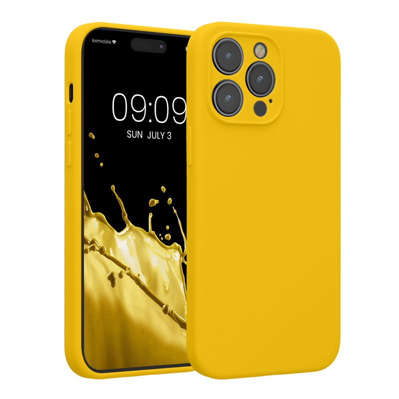 kwmobile Handyhülle kompatibel mit Apple iPhone 14 Pro Max Hülle - gummierte Handy Case aus Silikon in Strahlend Gelb Strahlend Gelb  