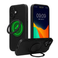 kwmobile Hülle für Apple iPhone 16 Handyhülle - Case kompatibel mit MagSafe - Cover mit Ringständer - Kunstleder Carbon Look in Schwarz Schwarz  [dsg01]