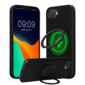 kwmobile Case for Apple iPhone 17e / iPhone 16e - Compatible with MagSafe - Cover with Ring Stand - Faux Leather Carbon Look