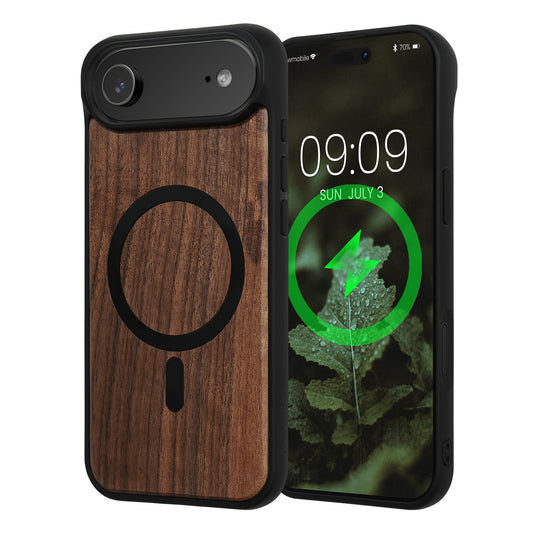 kwmobile Hülle für Apple iPhone Air Handyhülle - Cover aus Holz und TPU - Kompatibel mit MagSafe - Case in Dunkelbraun Schwarz Holz Dunkelbraun  