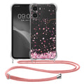 kwmobile Necklace Case compatible with Motorola Moto G06 Case Silicone Cover with Lanyard Cherry Blossom Leaves
