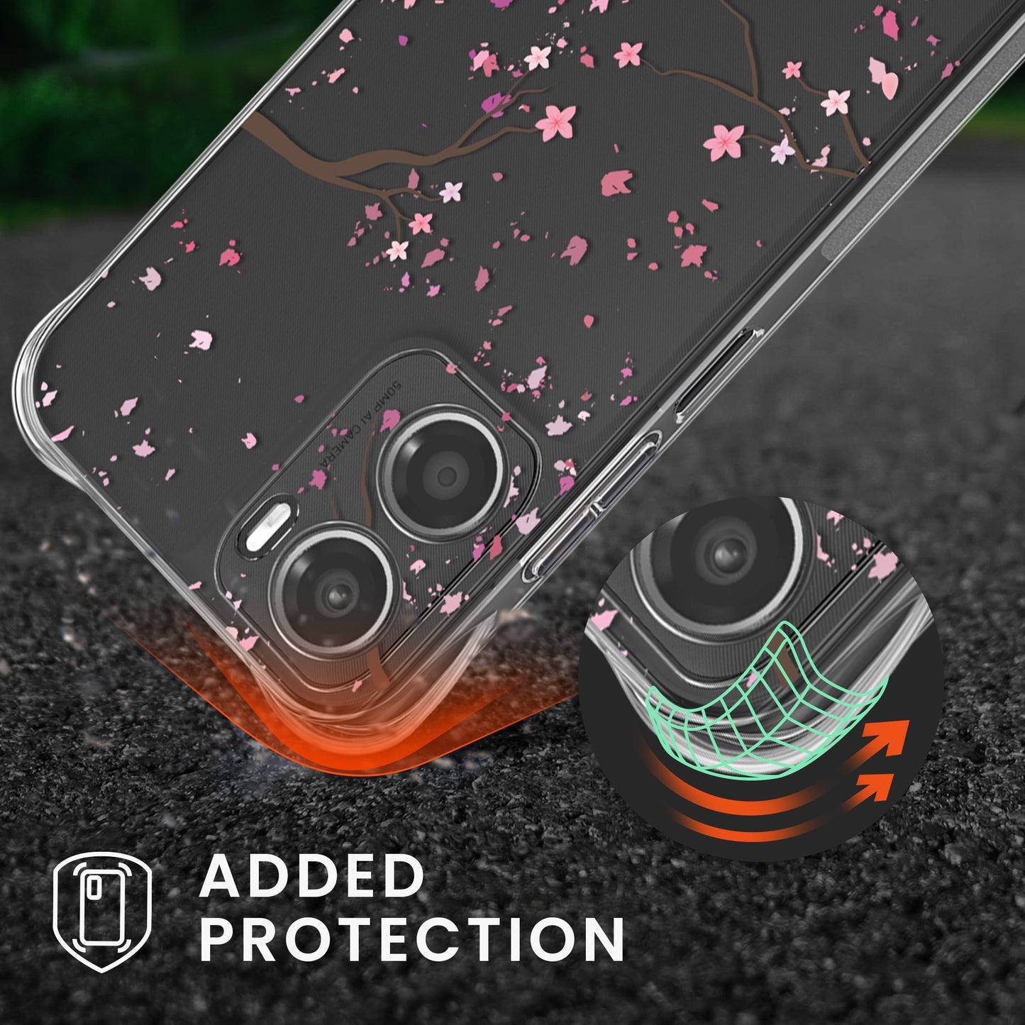 kwmobile Necklace Case compatible with Motorola Moto G06 Case Silicone Cover with Lanyard Cherry Blossom Leaves