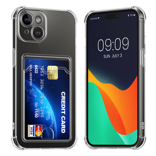 kwmobile Hülle mit Kartenfach kompatibel mit Apple iPhone 15 - Handyhülle iPhone 15 mit Kartenfach - Soft Case - Schutzhülle in Transparent Transparent  