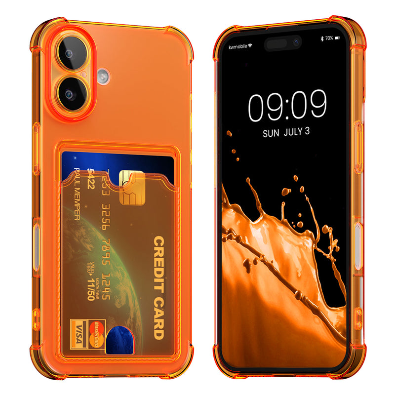 kwmobile Hülle mit Kartenfach kompatibel mit Apple iPhone 16 - Handyhülle iPhone 16 mit Kartenfach - Soft Case - Schutzhülle in Fruity Orange Transparent Fruity Orange  