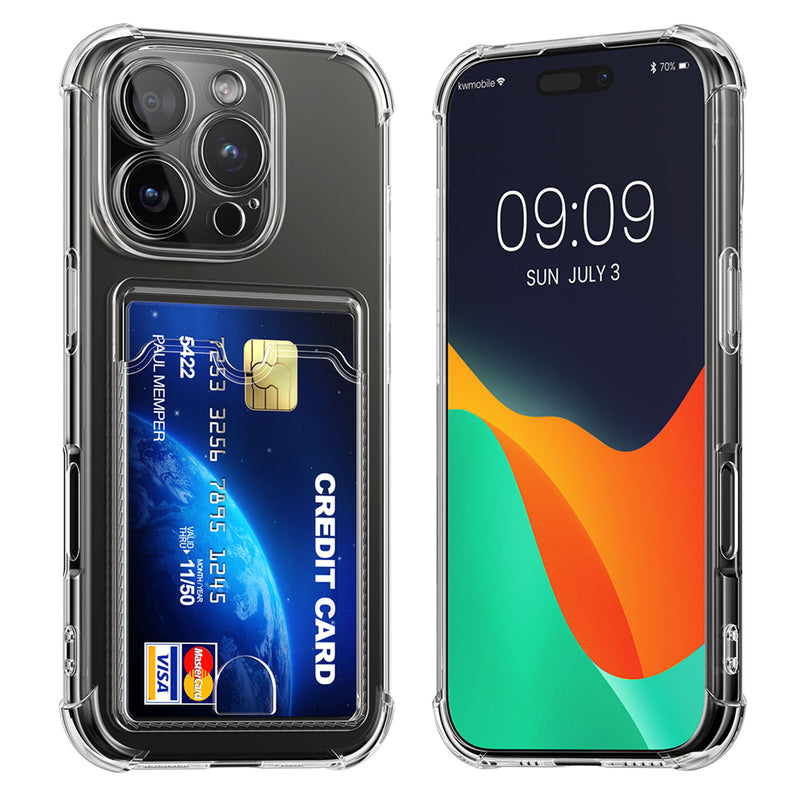 kwmobile Hülle mit Kartenfach kompatibel mit Apple iPhone 16 Pro - Handyhülle iPhone 16 Pro mit Kartenfach - Soft Case - Schutzhülle in Transparent Transparent  