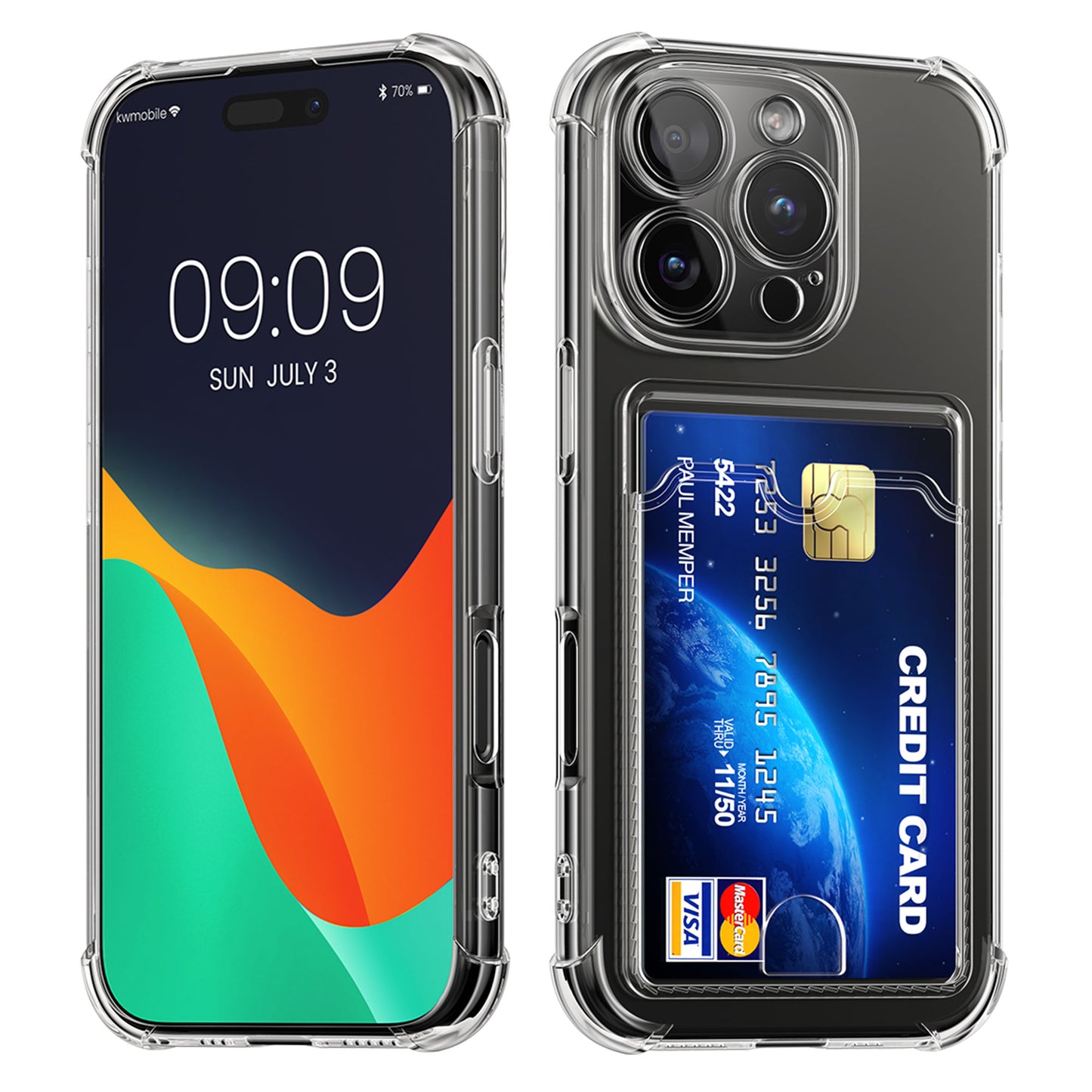 kwmobile Case with Card Holder compatible with Apple iPhone 16 Pro - Soft Case - Protective Cover