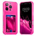 kwmobile Hülle mit Kartenfach kompatibel mit Apple iPhone 16 Pro Max - Handyhülle iPhone 16 Pro Max mit Kartenfach - Soft Case - Schutzhülle in Neon Pink Transparent Neon Pink  