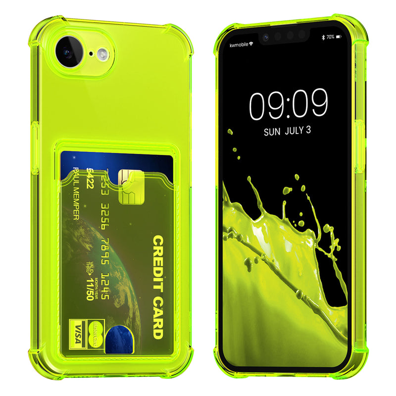 kwmobile Hülle mit Kartenfach kompatibel mit Apple iPhone 17e / iPhone 16e - Handyhülle iPhone 17e / iPhone 16e mit Kartenfach - Soft Case - Schutzhülle in Strahlend Gelb Transparent Strahlend Gelb  