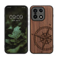 kwmobile Hülle kompatibel mit OnePlus 15 Hülle - Holz Case - Handy Cover - TPU Handyhülle in Dunkelbraun Kompass Vintage Dunkelbraun  [dsg01]