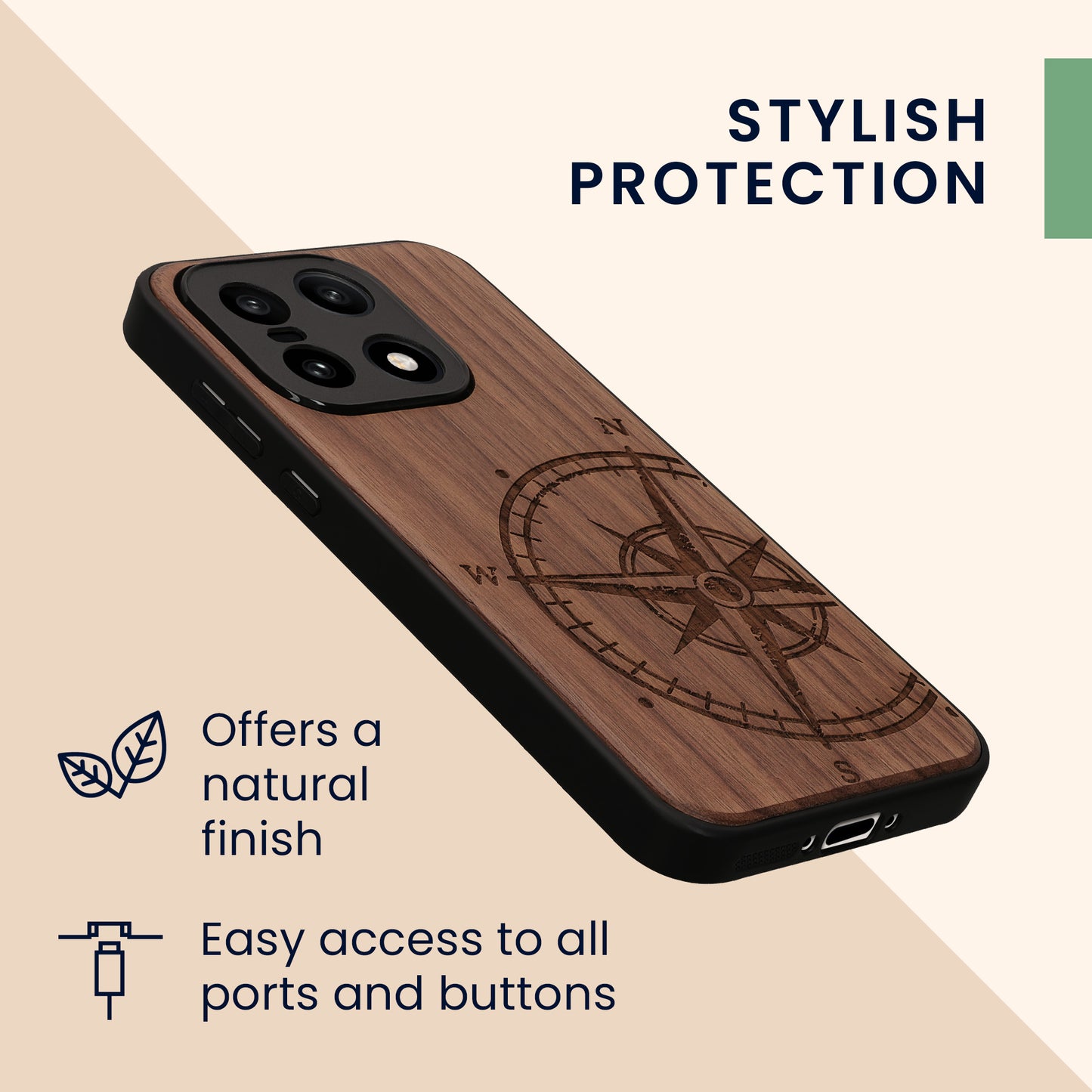 kwmobile Case Compatible with OnePlus 15 Phone Cover TPU Phone Case Compass Vintage