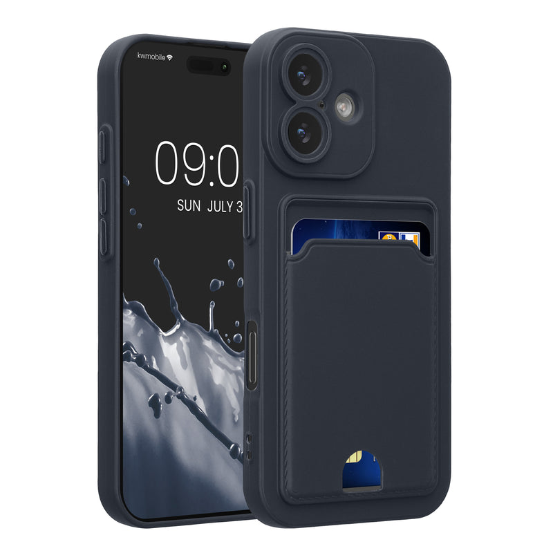 kwmobile Handyhülle kompatibel mit Apple iPhone 17 Hülle - Handy Cover mit Fach für Karten - in Dunkelblau Dunkelblau  