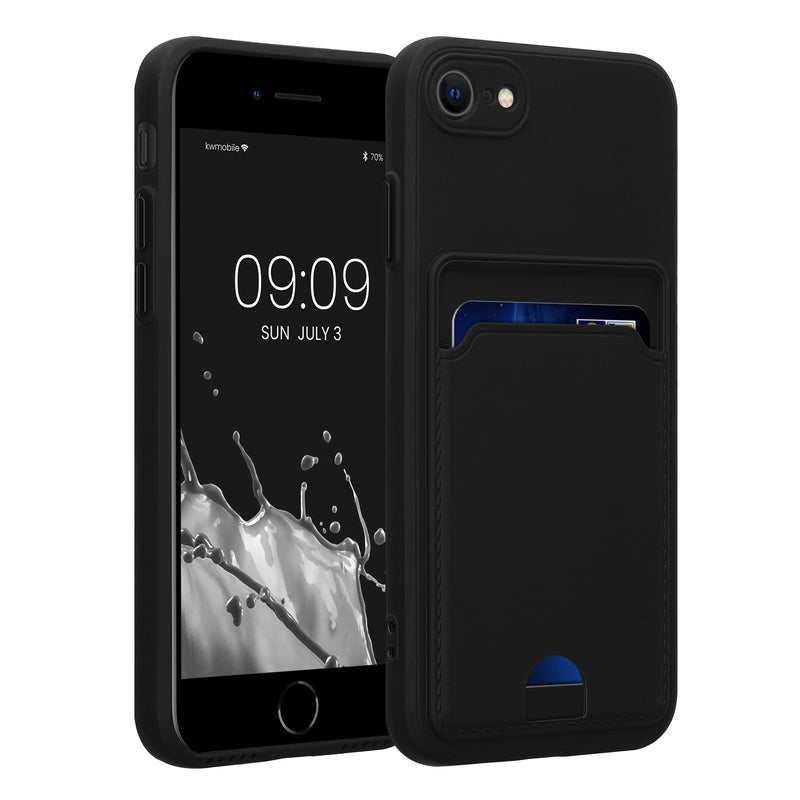 kwmobile Handyhülle kompatibel mit Apple iPhone SE (2022) / iPhone SE (2020) / iPhone 8 / iPhone 7 Hülle - Handy Cover mit Fach für Karten - in Schwarz Schwarz  