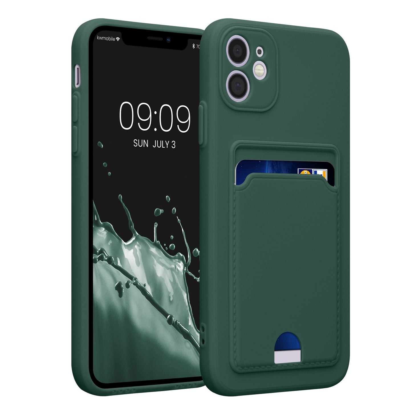 kwmobile Handyhülle kompatibel mit Apple iPhone 11 Hülle - Handy Cover mit Fach für Karten - in Dunkelgrün Dunkelgrün  