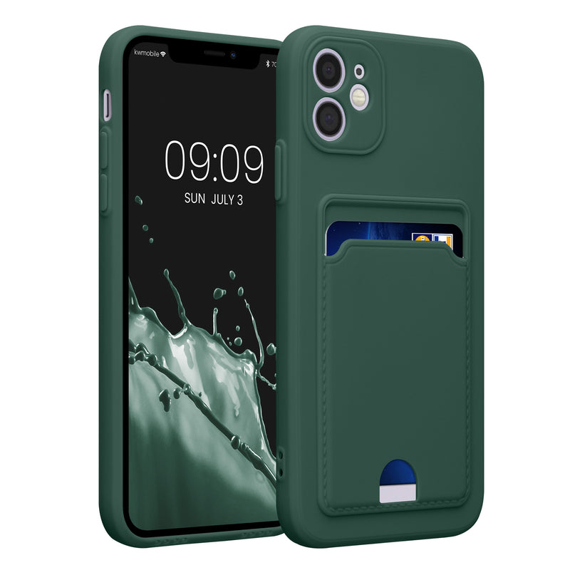 kwmobile Handyhülle kompatibel mit Apple iPhone 11 Hülle - Handy Cover mit Fach für Karten - in Dunkelgrün Dunkelgrün  