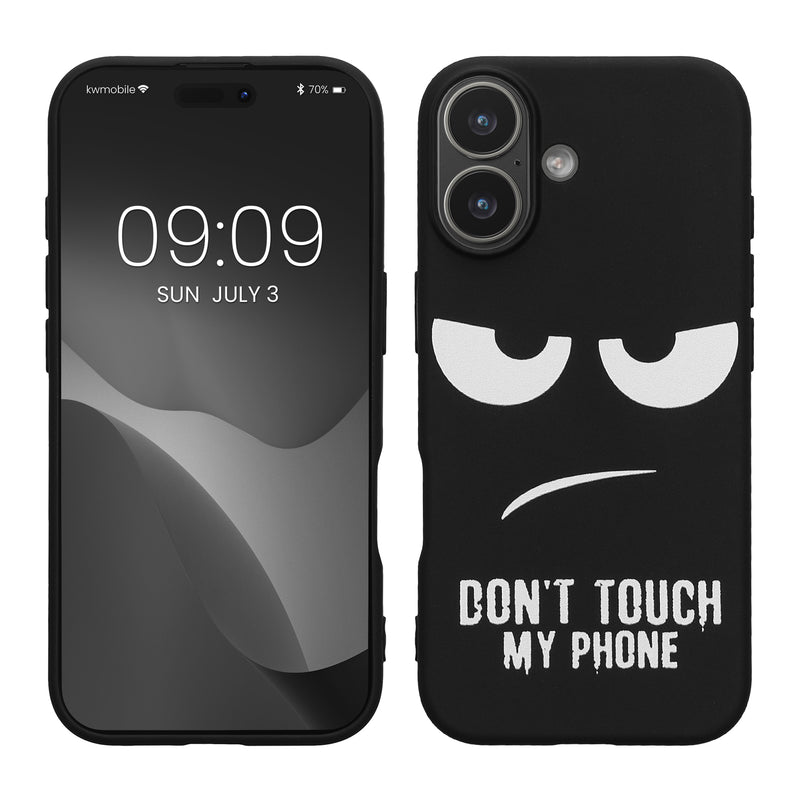 kwmobile Hülle kompatibel mit Apple iPhone 17 - Handyhülle Silikon Case - Don't touch my Phone Weiß Schwarz Weiß  [dsg01]