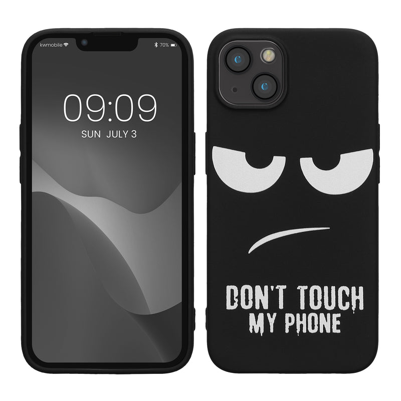 kwmobile Hülle kompatibel mit Apple iPhone 13 - Handyhülle Silikon Case - Don't touch my Phone Weiß Schwarz Weiß  [dsg01]