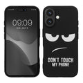 kwmobile Hülle kompatibel mit Apple iPhone 16 - Handyhülle Silikon Case - Don't touch my Phone Weiß Schwarz Weiß  [dsg01]