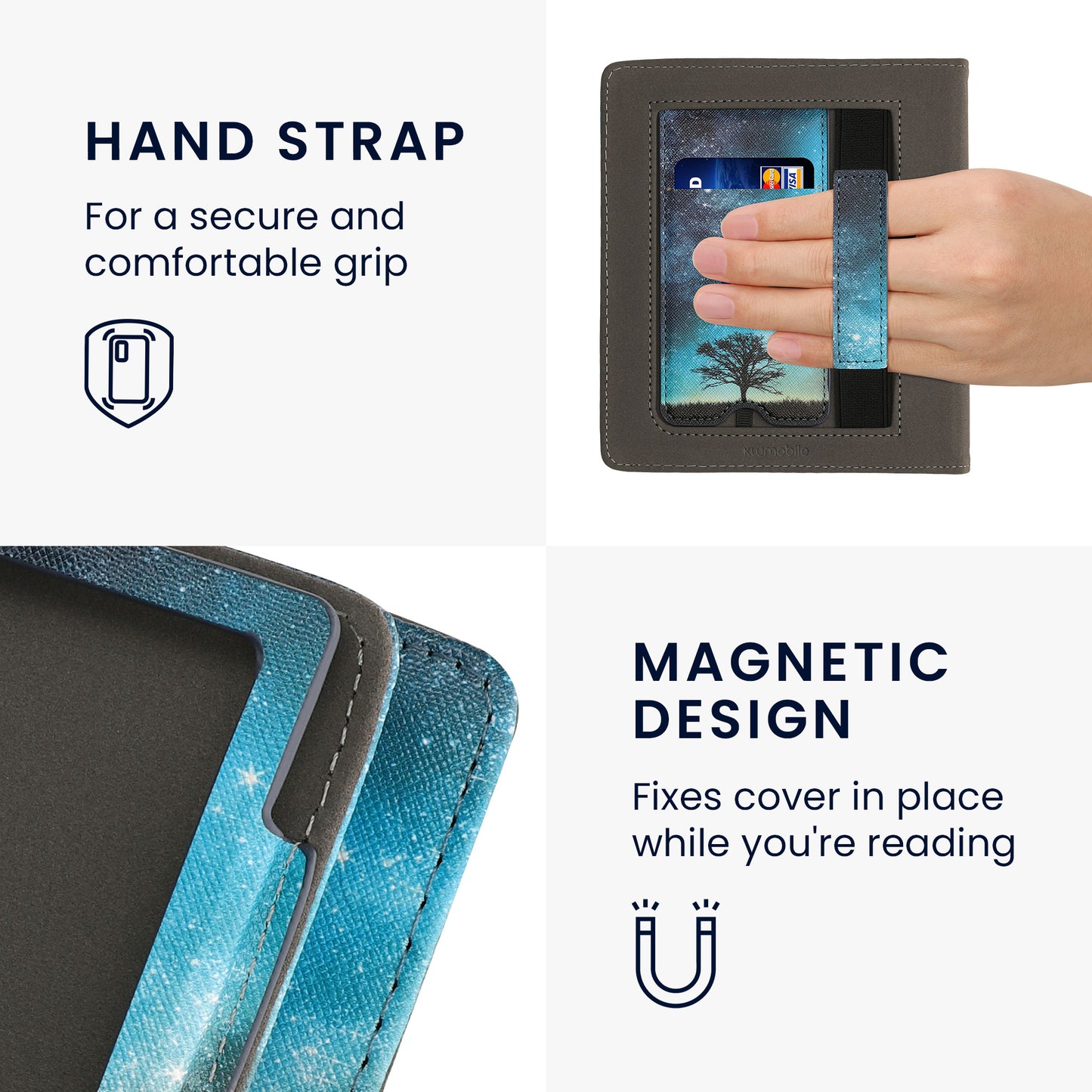 kwmobile Flip Cover compatible with Onyx Boox Leaf 2 - Case with Hand Strap