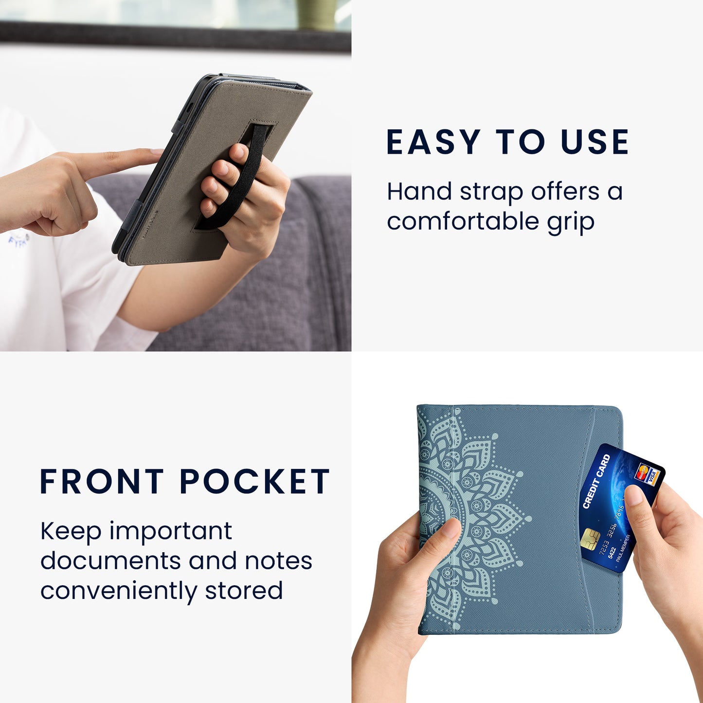 kwmobile Flip Case compatible with Onyx Boox Leaf 2 - Front Pocket Hand Strap