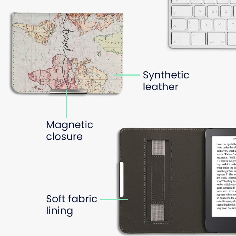 kwmobile Protective Case for Kobo Clara 2E / Tolino Shine 4 Case - eReader Flip Case with Hand Strap and Auto Sleep Function