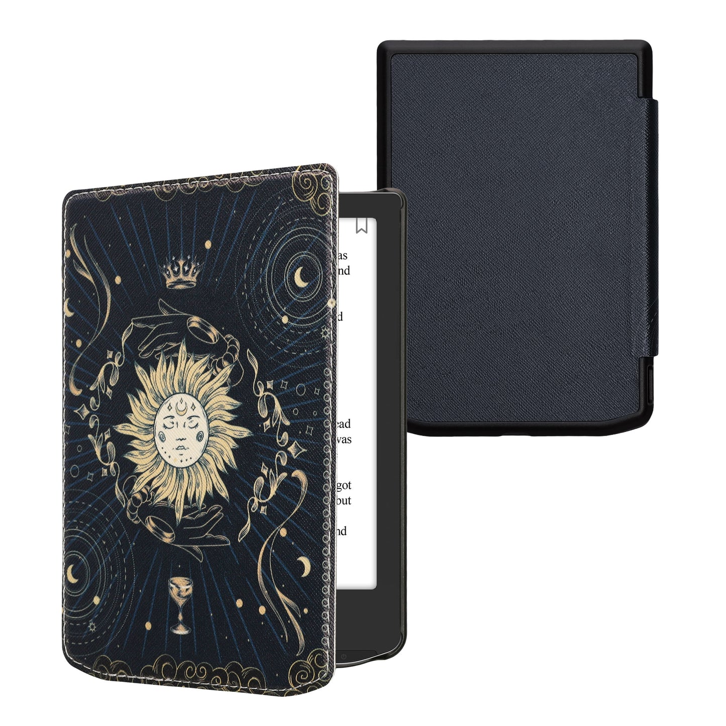 kwmobile Klapphülle kompatibel mit Pocketbook Verse / Verse Lite / Verse Pro / Color / Vivlio Light/Light HD Hülle - eReader Case - Tarot Karten Dunkelblau Gelb Schwarz Dunkelblau  [dsg02]