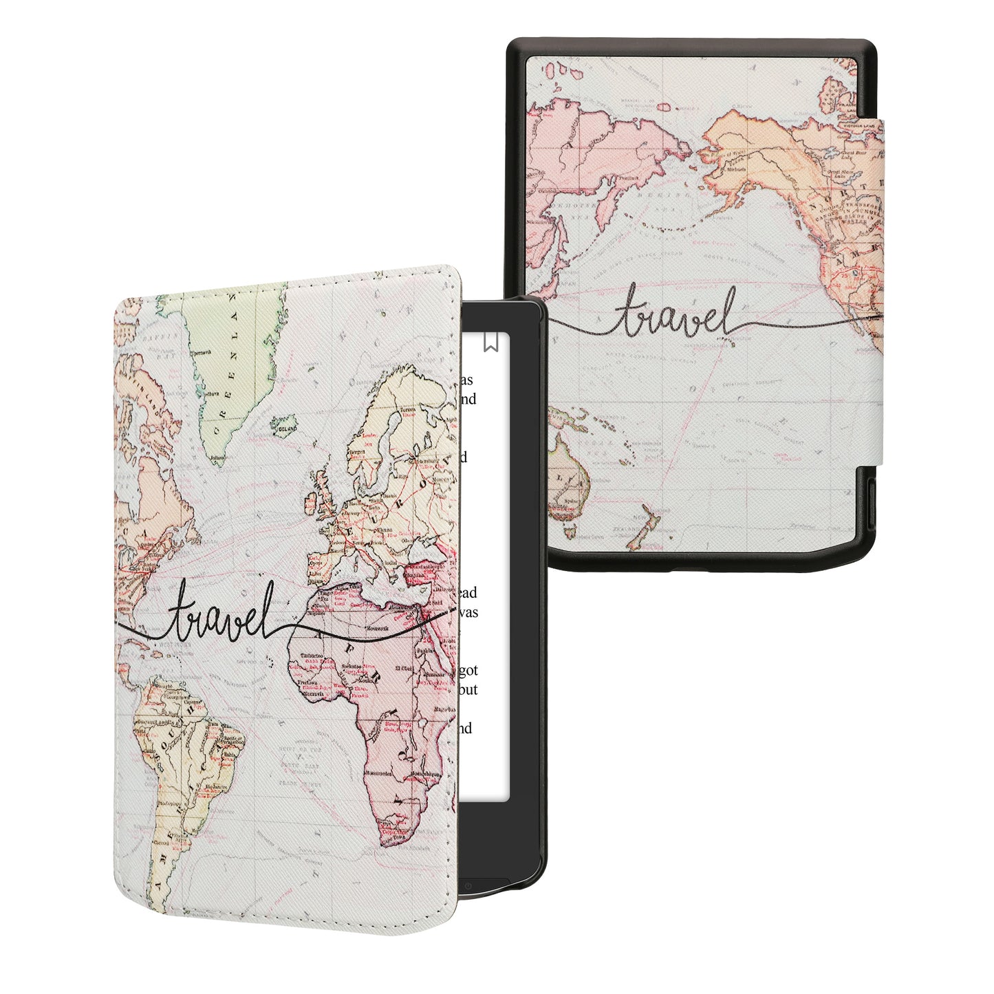 kwmobile Klapphülle kompatibel mit Pocketbook Verse / Verse Lite / Verse Pro / Color / Vivlio Light/Light HD Hülle - eReader Case - Travel Schriftzug Schwarz Mehrfarbig Schwarz  [dsg05]