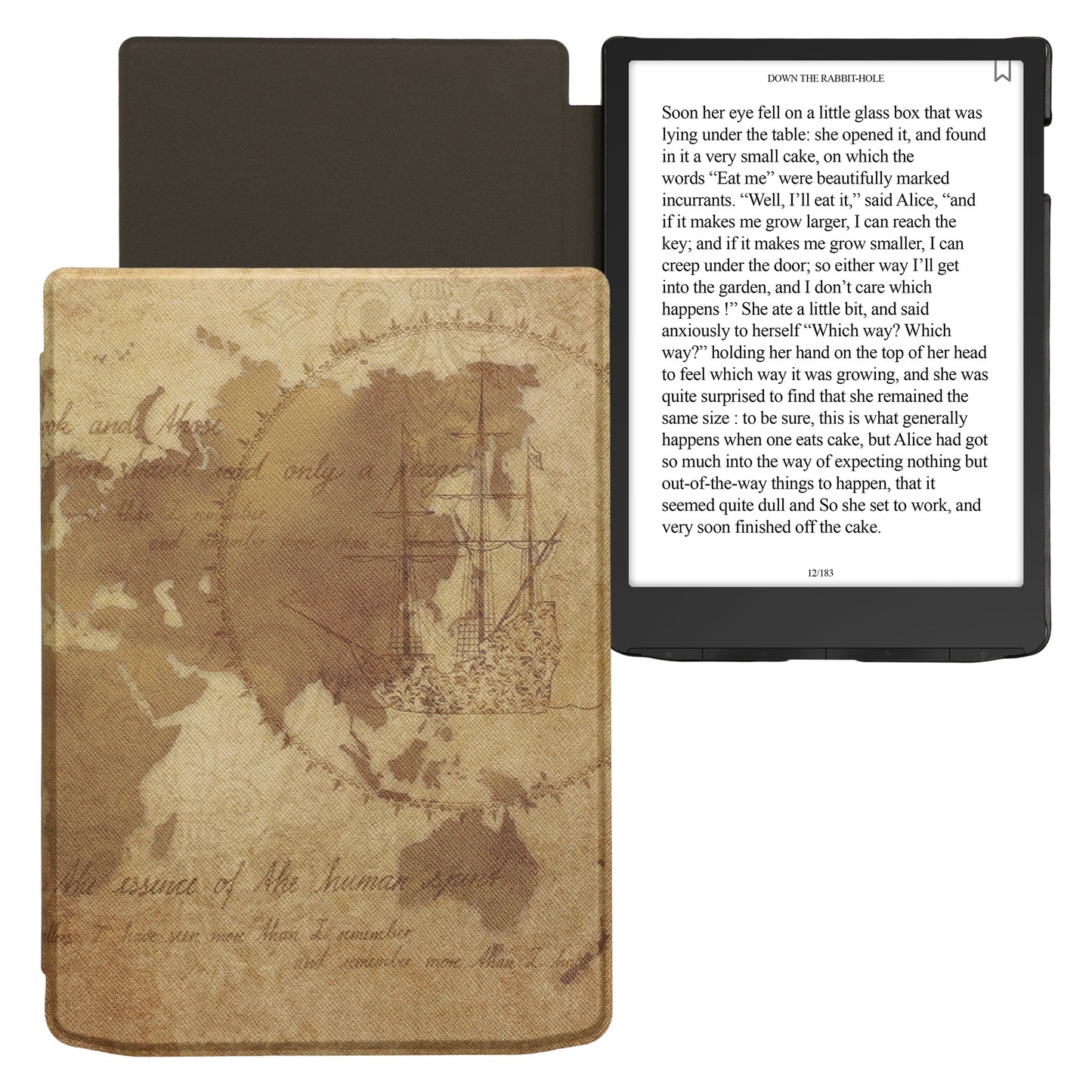 kwmobile Case for Pocketbook InkPad 4 / Color 3 / Color 2 / Vivlio InkPad 4 / InkPad Color 3 Cover - eReader Flip Case with Auto Sleep Function - Travel Vintage