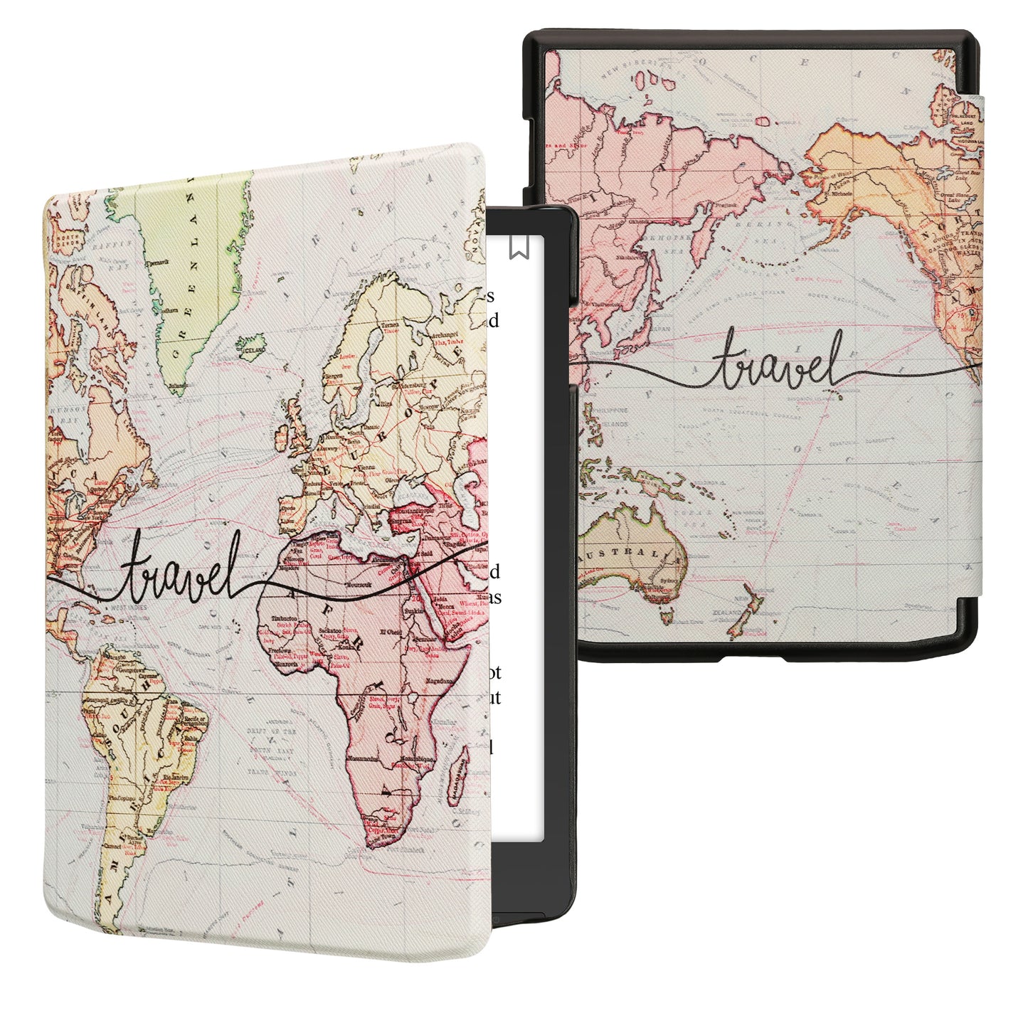 kwmobile Klapphülle kompatibel mit Pocketbook InkPad 4 / Color 3 / Color 2 / Vivlio InkPad 4 / InkPad Color 3 Hülle - eReader Case - Travel Schriftzug Schwarz Mehrfarbig Schwarz  [dsg03]