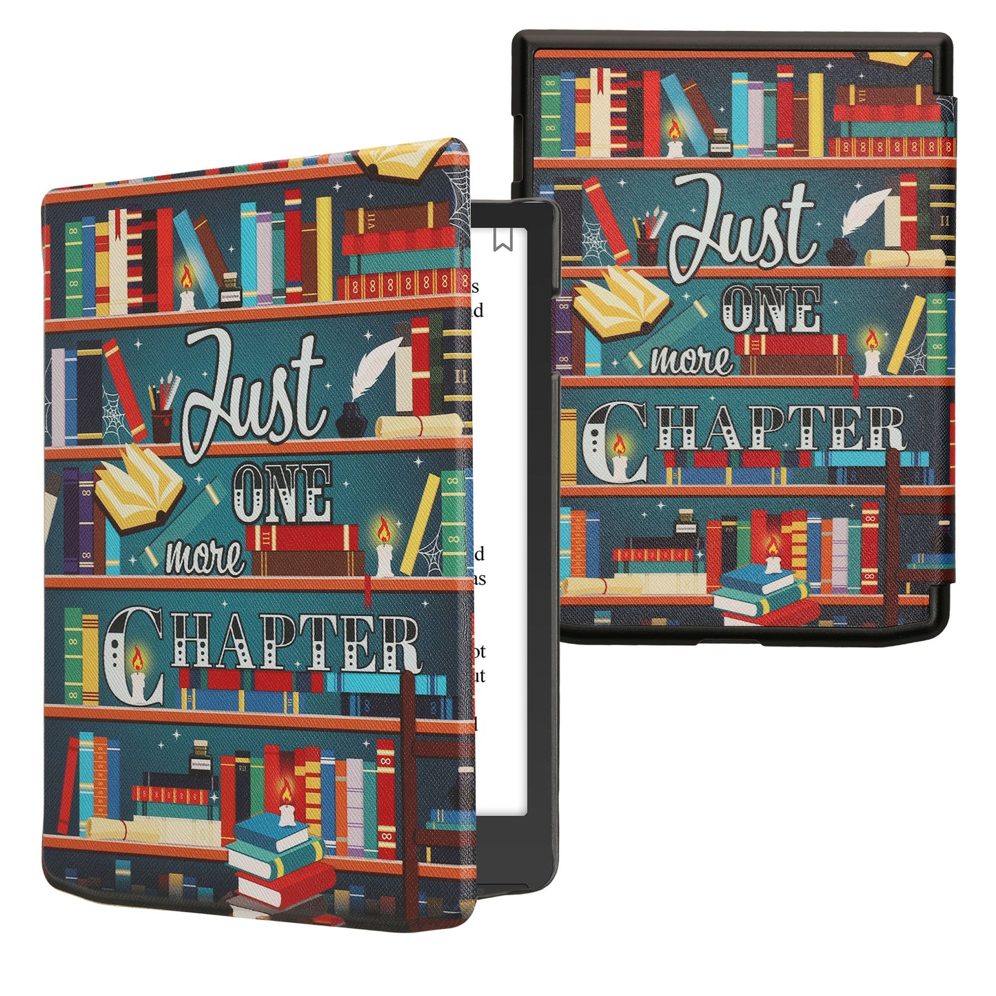 kwmobile Klapphülle kompatibel mit Pocketbook InkPad 4 / Color 3 / Color 2 / Vivlio InkPad 4 / InkPad Color 3 Hülle - eReader Case - Bibliothek Motto Mehrfarbig Mehrfarbig  [dsg04]