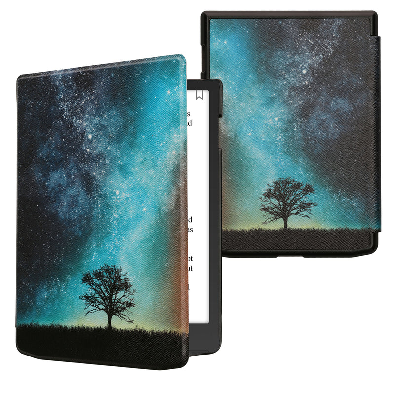 kwmobile Klapphülle kompatibel mit Pocketbook InkPad 4 / Color 3 / Color 2 / Vivlio InkPad 4 / InkPad Color 3 Hülle - eReader Case - Galaxie Baum Wiese Blau Grau Schwarz Blau  [dsg06]
